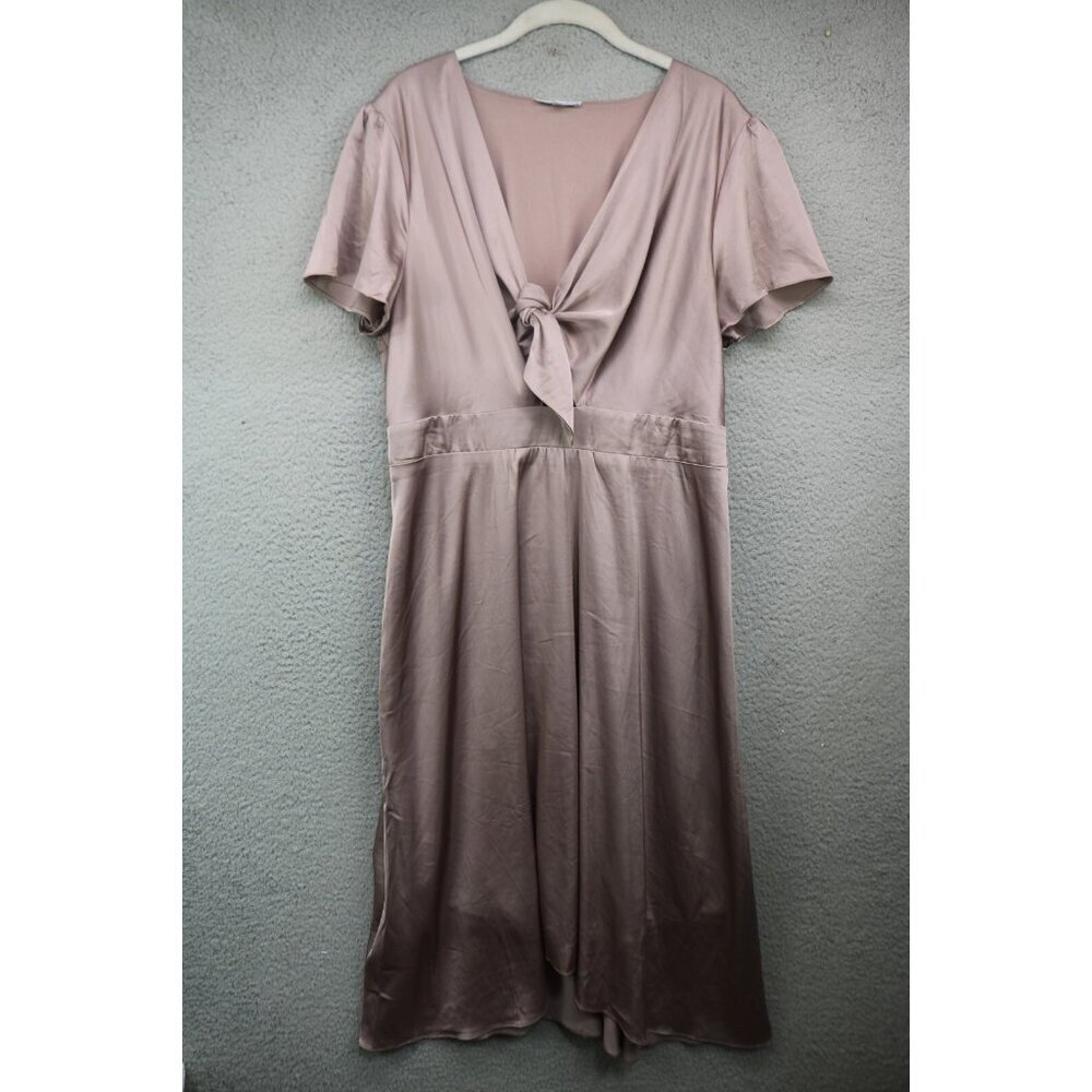 Baltic Born Satin Rose Gold Elastic Waist Midi‎ Dress-XXL-Cut-Out-Lined